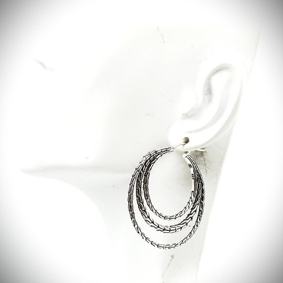 JOHN HARDY Sterling Silver Chain Collection Medium Hoop Earrings - Picture 11 of 11